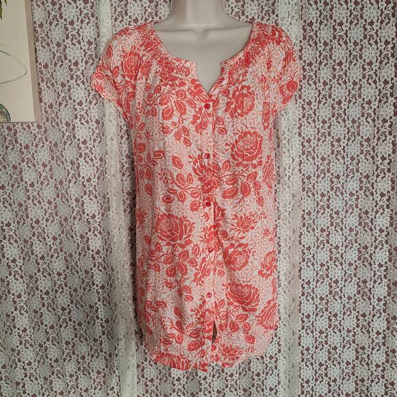 NWT Faded Glory pink white floral print peasant blouse size medium - Picture 1 of 10